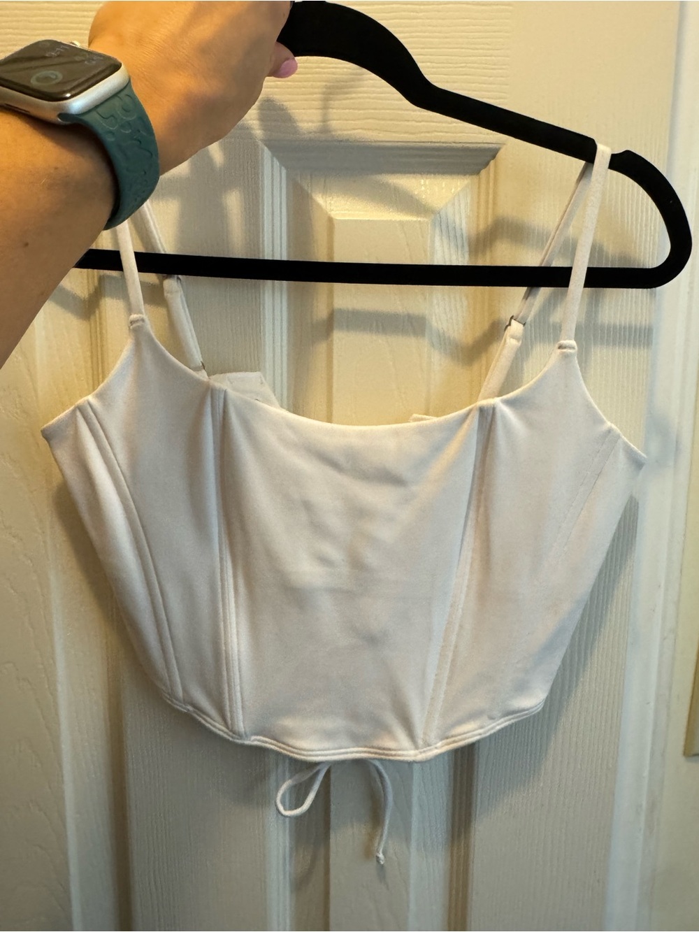Gilly Hicks White Cropped Corset top with Front structure boning lace up back